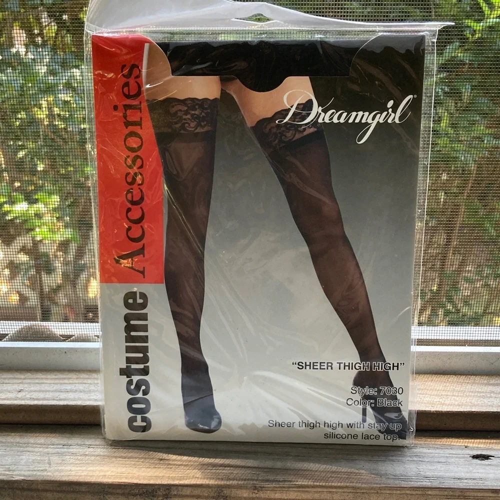 DREAMGIRL Black Sheer Thigh Highs NEW IN PACKAGE one size